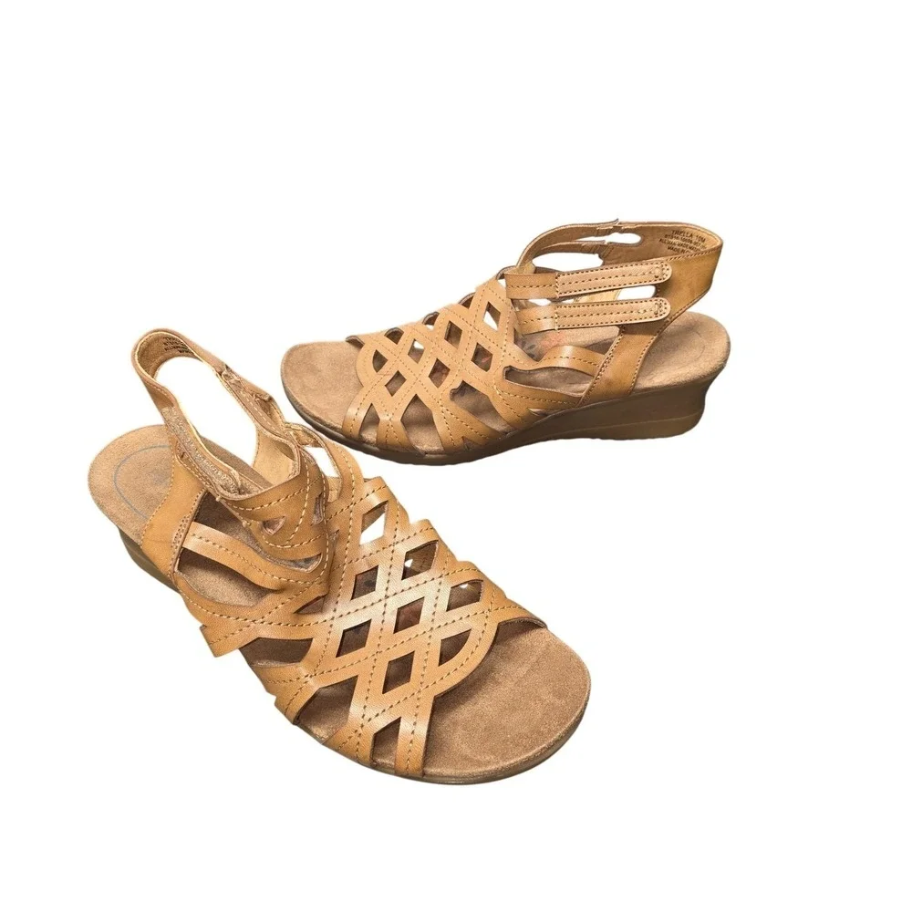 Baretraps Strappy Sandals Women 10 Brown Trella Slingback Comfort Wedge‎ Shoes